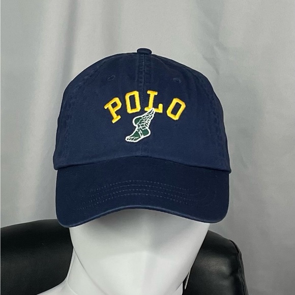 New Polo Ralph Lauren P-Wing Navy Blue Green Leather Strap Adjustable Hat Cap - Picture 3 of 6